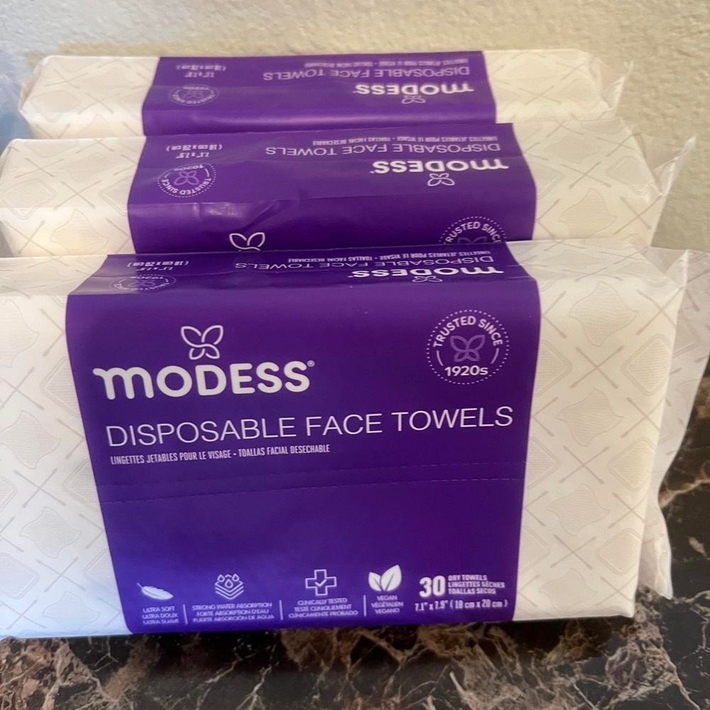 Modess Disposable face towels. Lot of three packs. Each pack has 30 towels